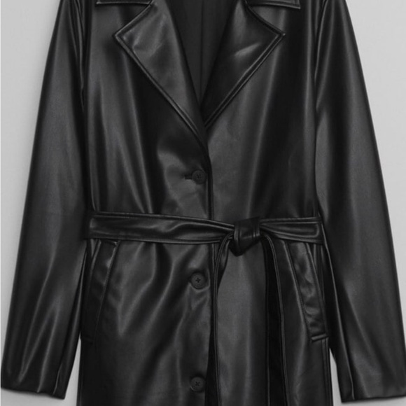 GAP Jackets & Blazers - GAP Black Faux Leather Belted Trench Coat - Women